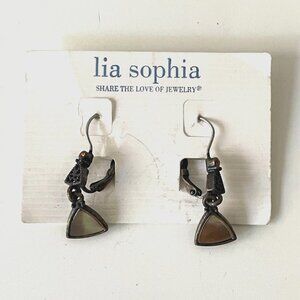 Lia Sophia Drop Dangle Rhinestone Earrings Silver Tone Hook Closure